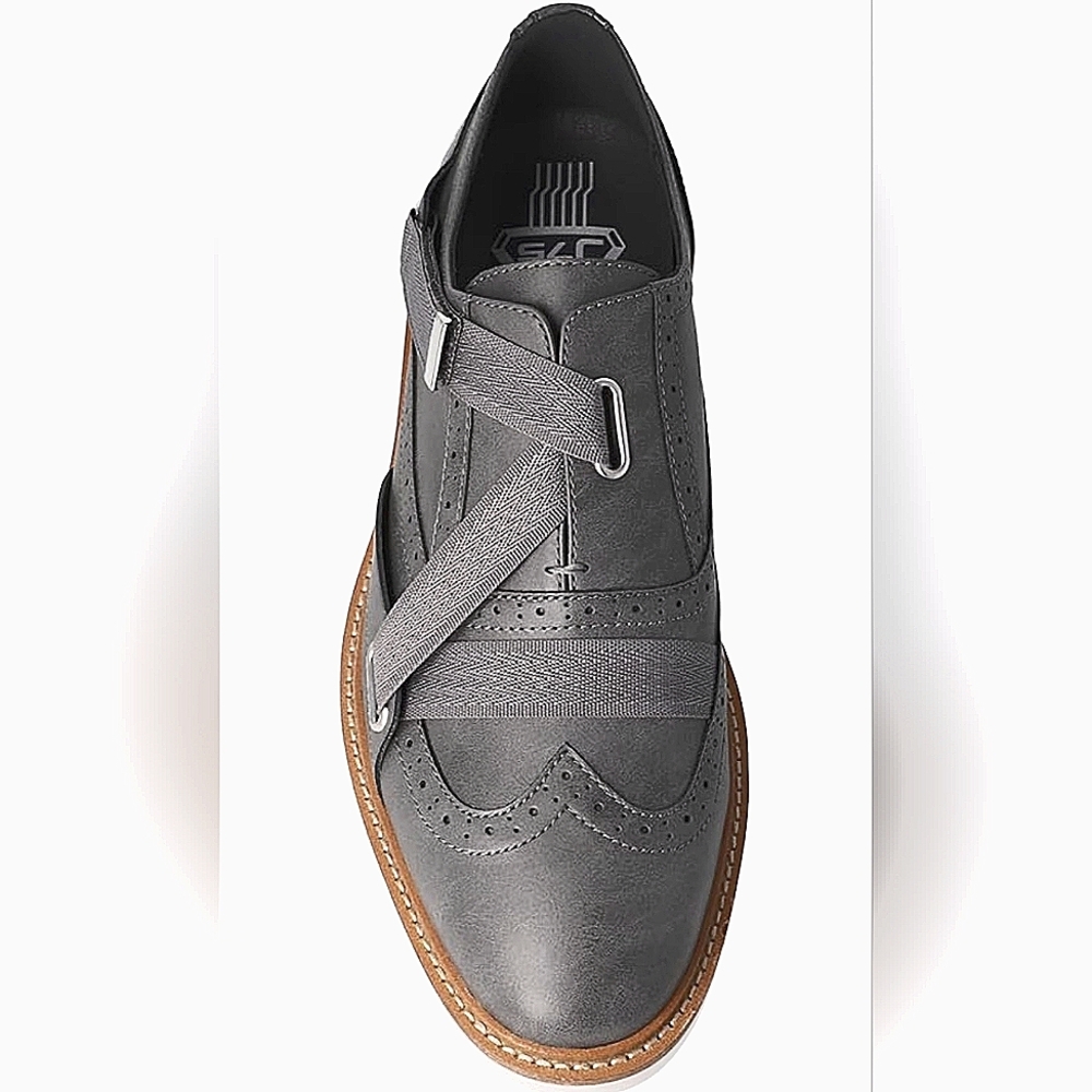 Mens Grey Wingtip Oxford Dress Shoe with Grey Strap closure J75 WICK 10